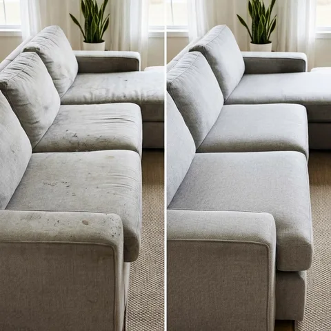 Before and after: grey sectional deep clean
