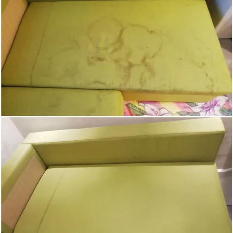 Before and after: green sofa stain removal